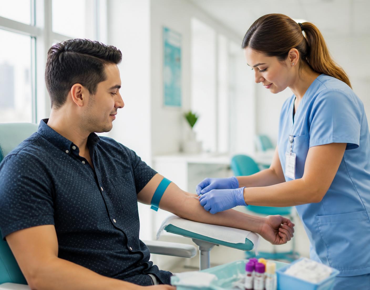 Infirmière certifiée effectuant une prise de sang dans une clinique lumineuse